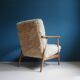 Vintage Armchair Mid-Century Beige Faux Fur Restored