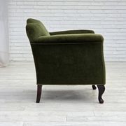 1950s, Danish armchair, green furniture velour, ash wood legs.