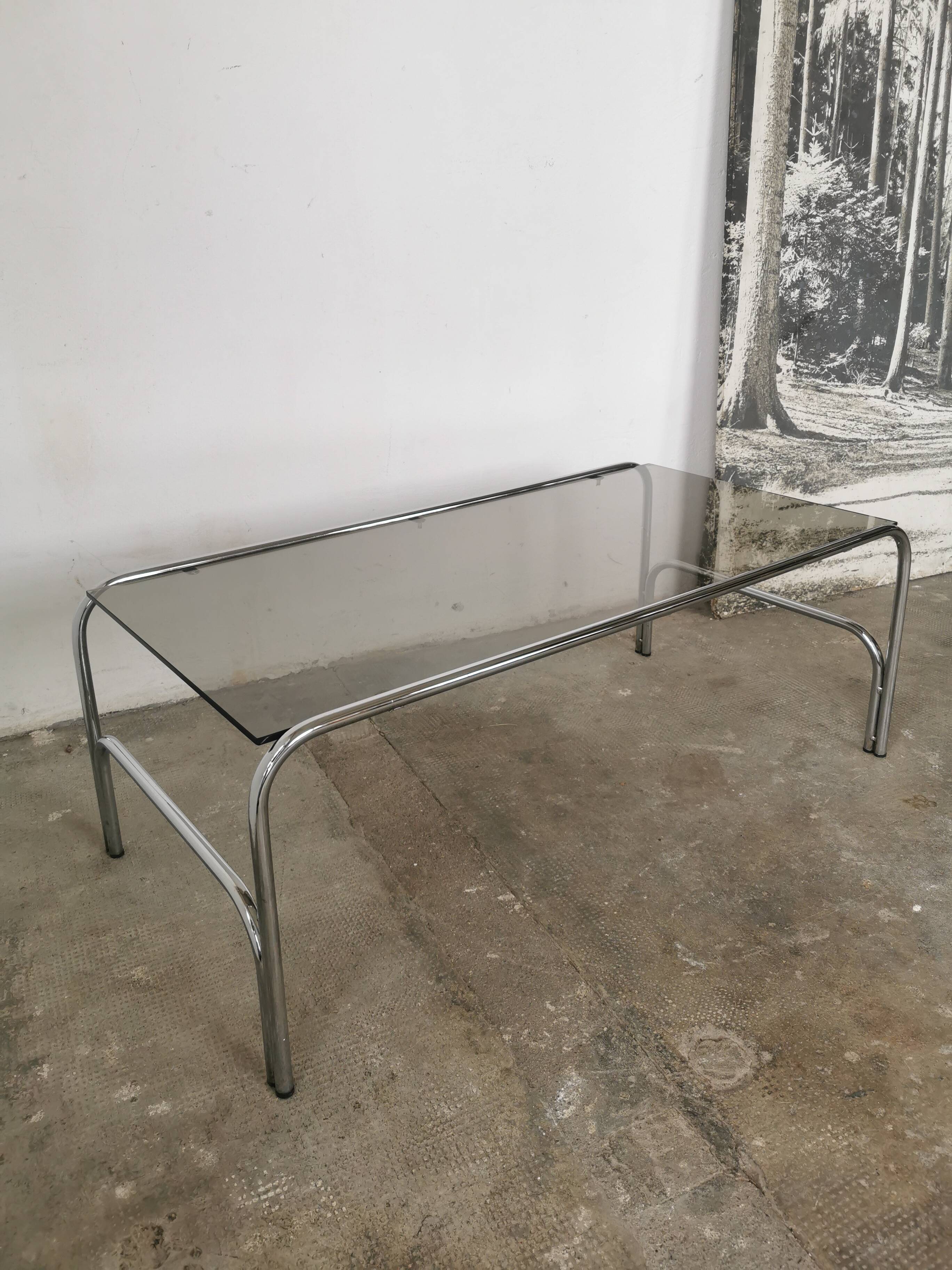 Chrome and smoked glass coffee table