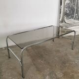 Table basse chrome et verre fumé