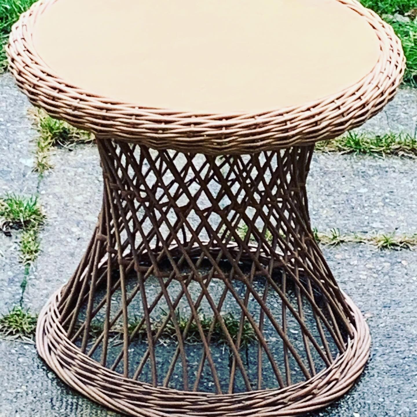 Small Vintage Wood and Rattan Roundtable 1960