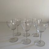 Set of 6 port wine glasses with engraved cherry decor from the 50s/60s