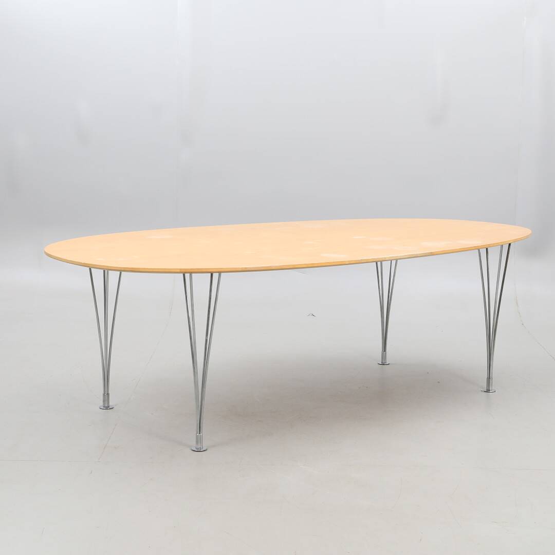 Table superellipse piet hein et bruno mathsson bois et chrome 240 cm