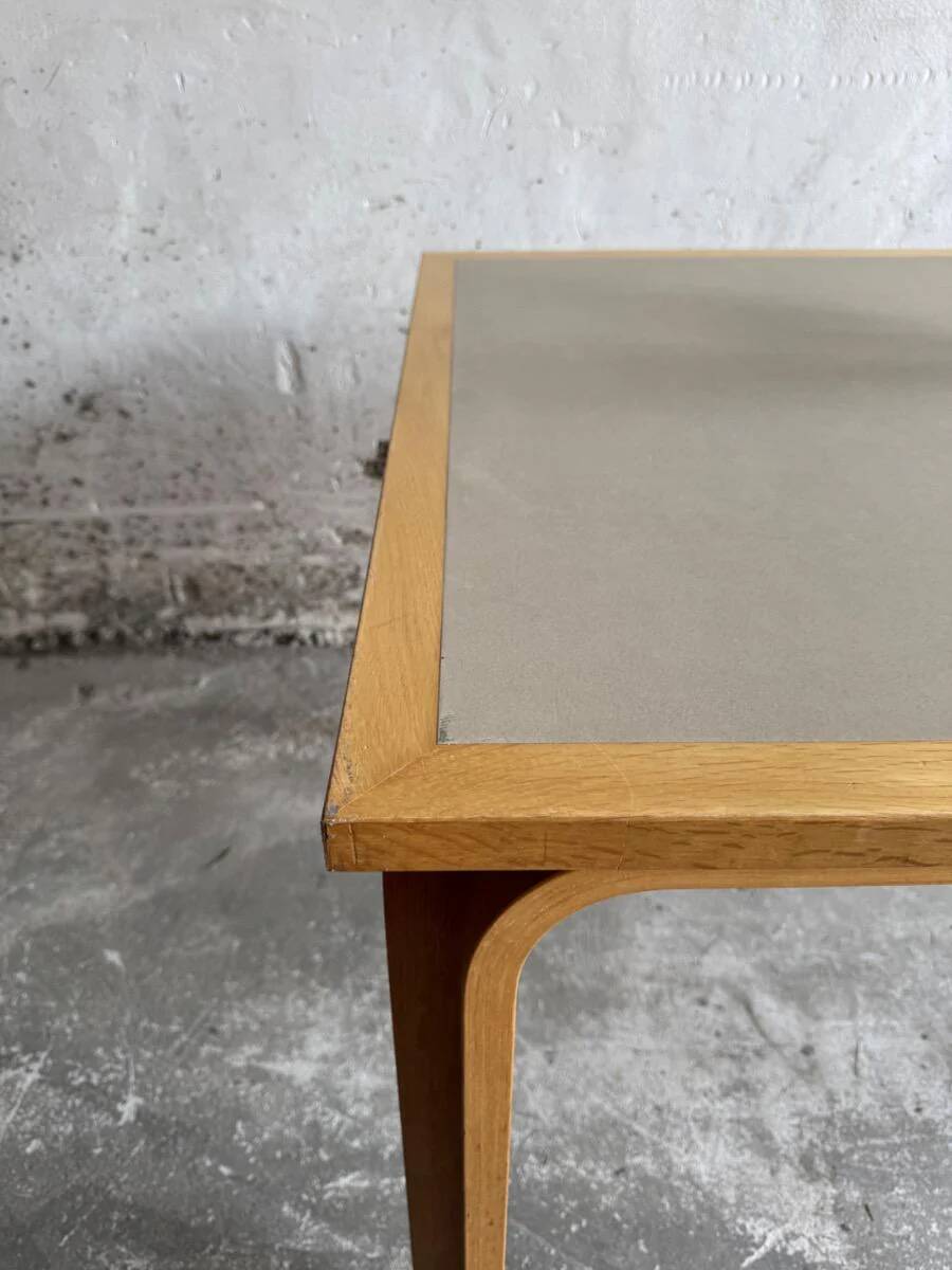 Magnus Olesen Danish dining table — light oak frame with recessed grey laminated top, 1970s