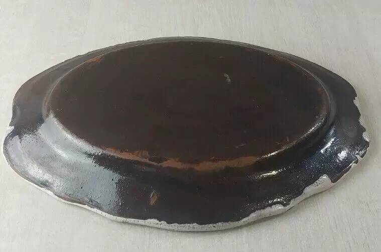 Old ceramic dish, Forges les Eaux / black bottom, late 19th century