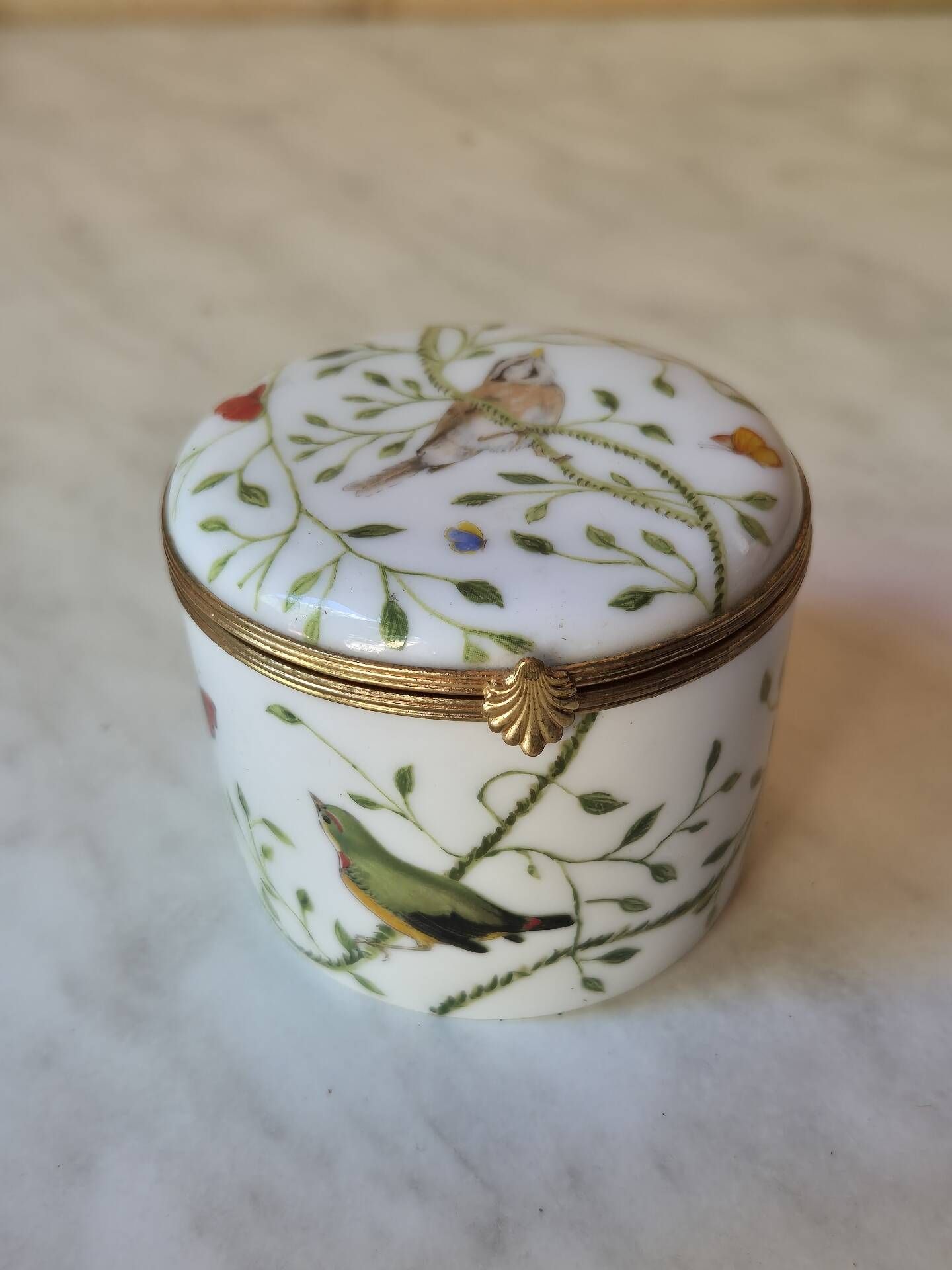 Vintage Raynaud Limoges Porcelain Box with Birds & Floral Decoration
