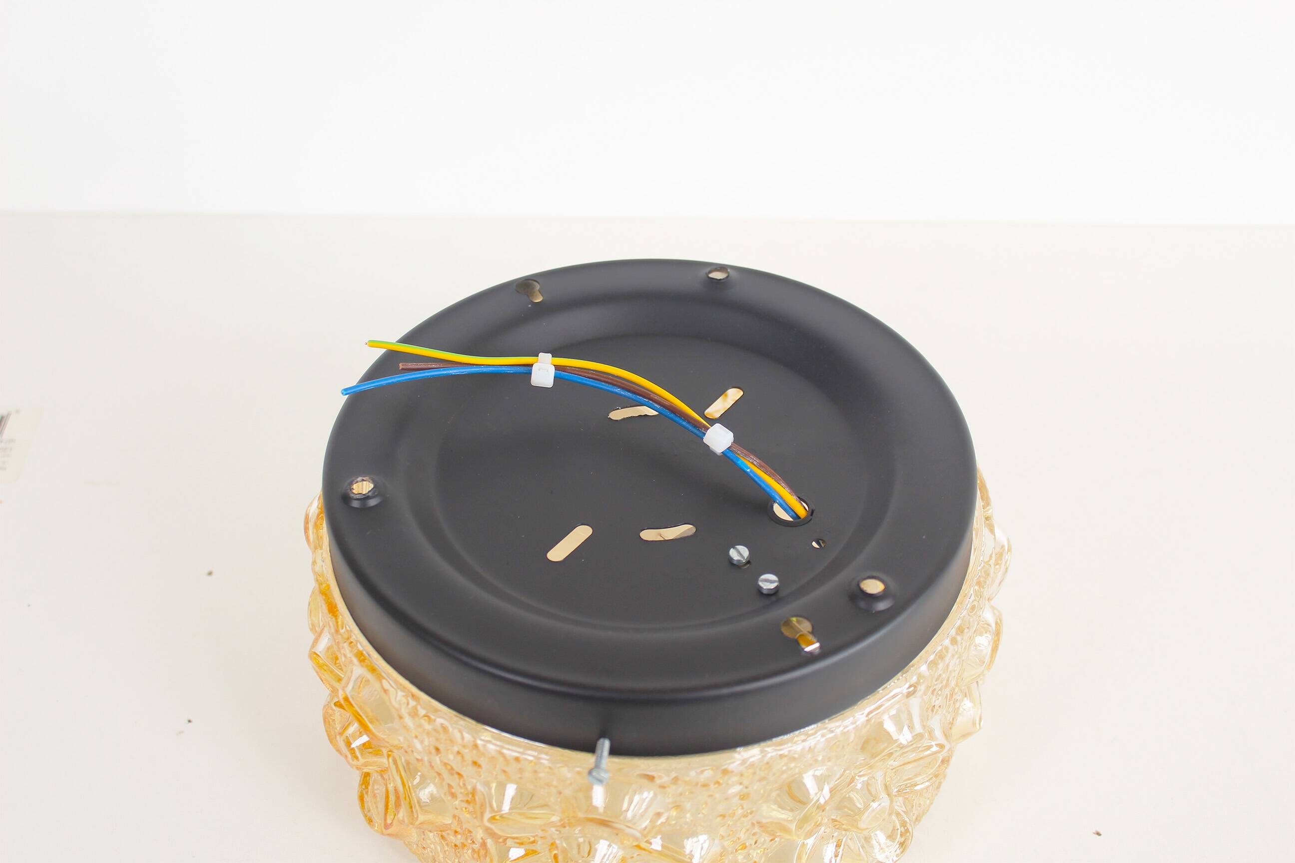 Original 1970’s amber Glass ‘Flower’ wall lamps by Erco