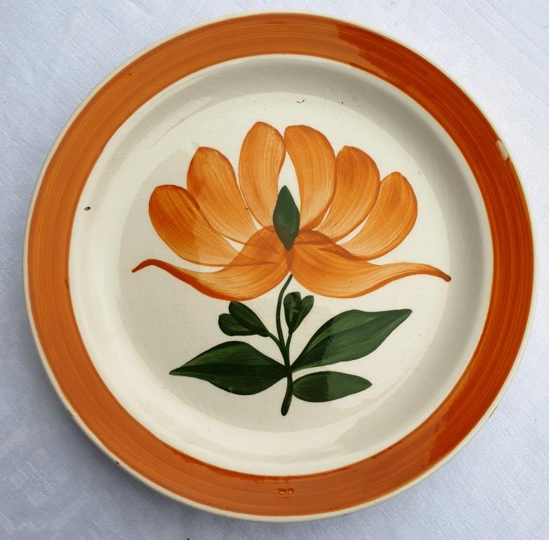 Set 6 plates Gien orange flower 1970 hand-painted decoration