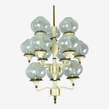 1960s mid century chandelier brass 12 crackle glass shades