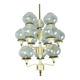 1960s mid century chandelier brass 12 crackle glass shades