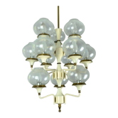 Lustre années 1960 milieu du siècle laiton 12 abat-jour en verre crépitants