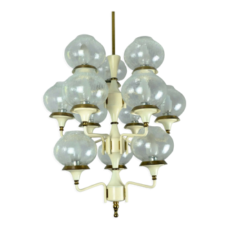 1960s mid century chandelier brass 12 crackle glass shades