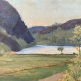 Small Vintage Oil Landscape signed by artist G. Carlson 1947