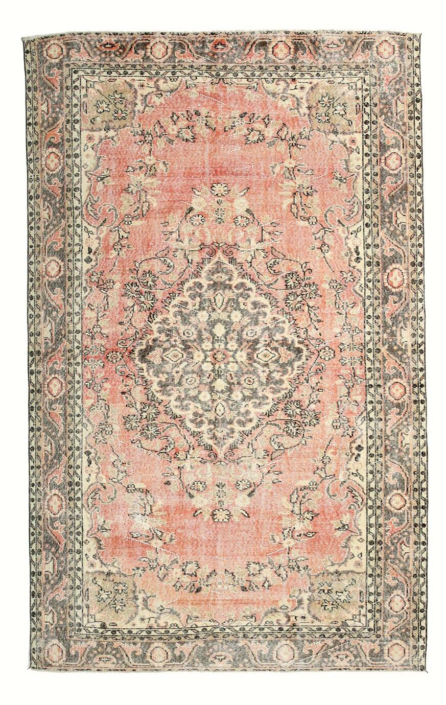 Powder Pink Hand Woven Anatolian Vintage Carpet Rug, 182x295 Cm