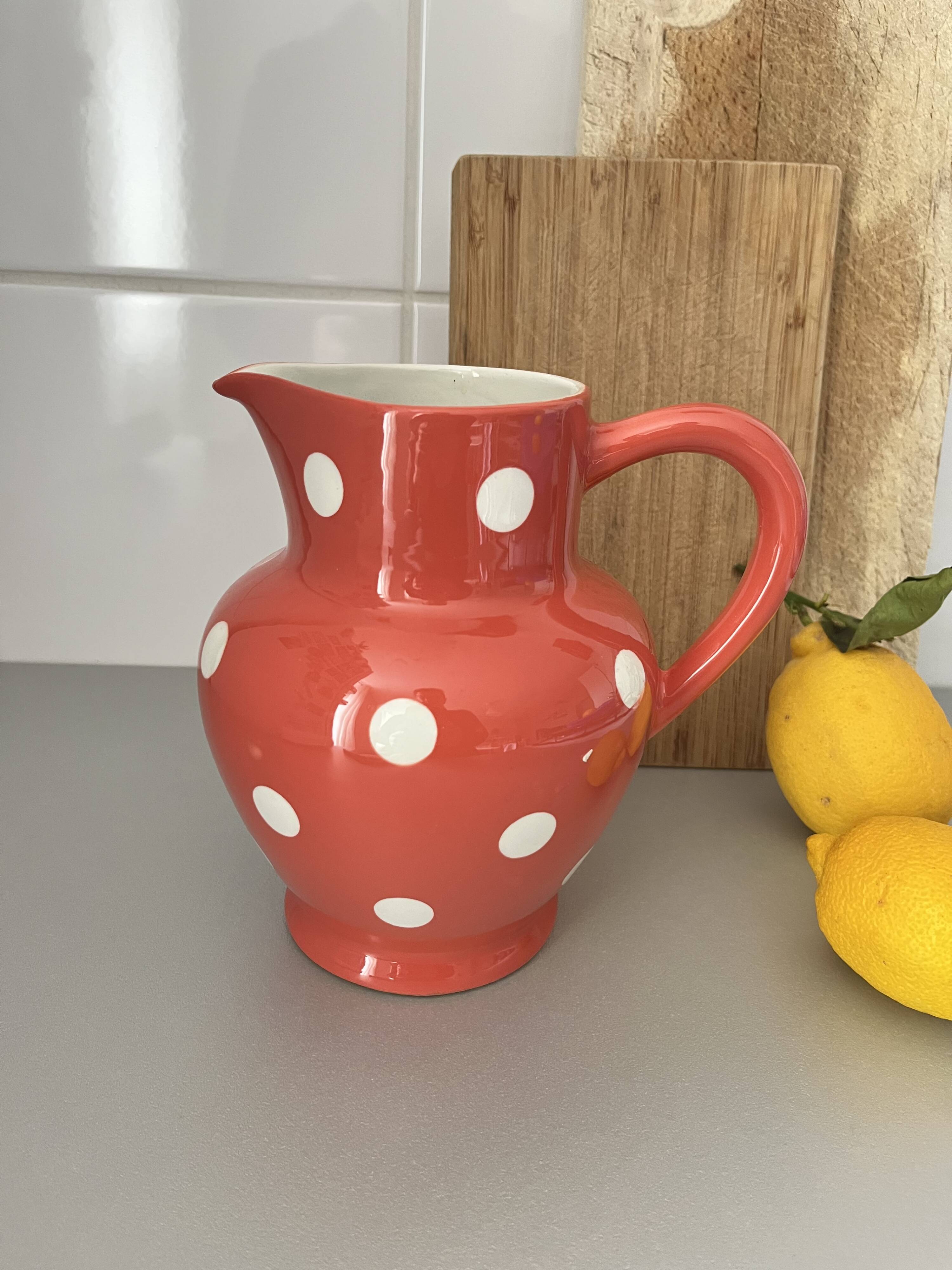 Moulin des Loups earthenware polka dot pitcher