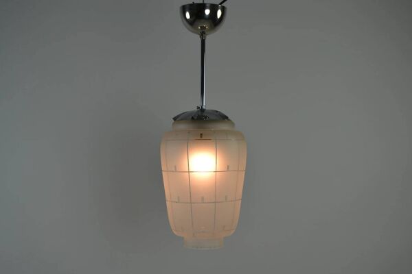Suspension ou lampe de plafond moderniste, en verre et métal, années 1930/1940, Suède