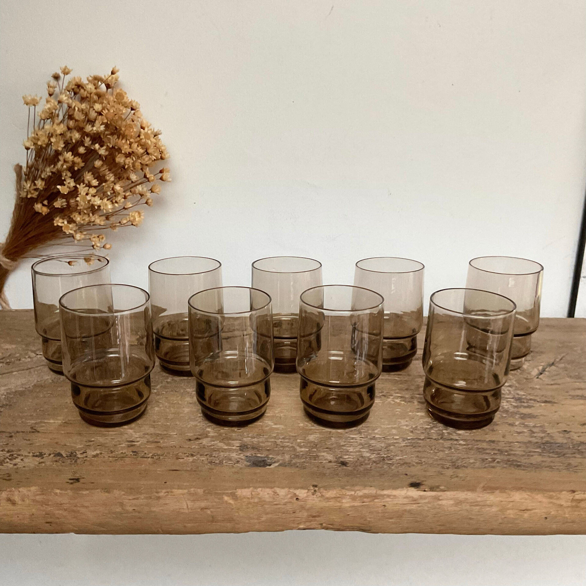 9 vintage smoked liqueur glasses