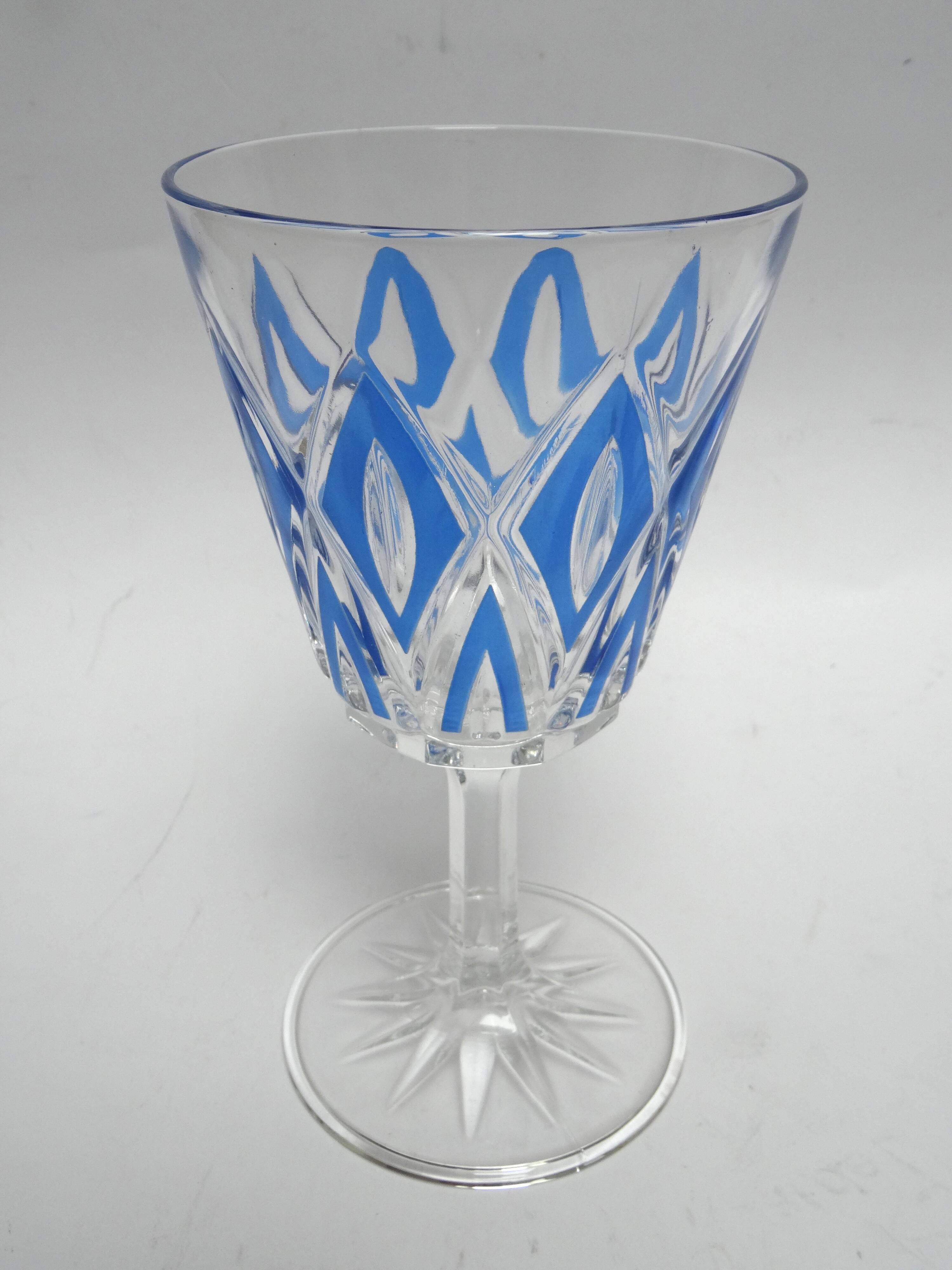 6 water glasses VMC Reims Harlequin blue