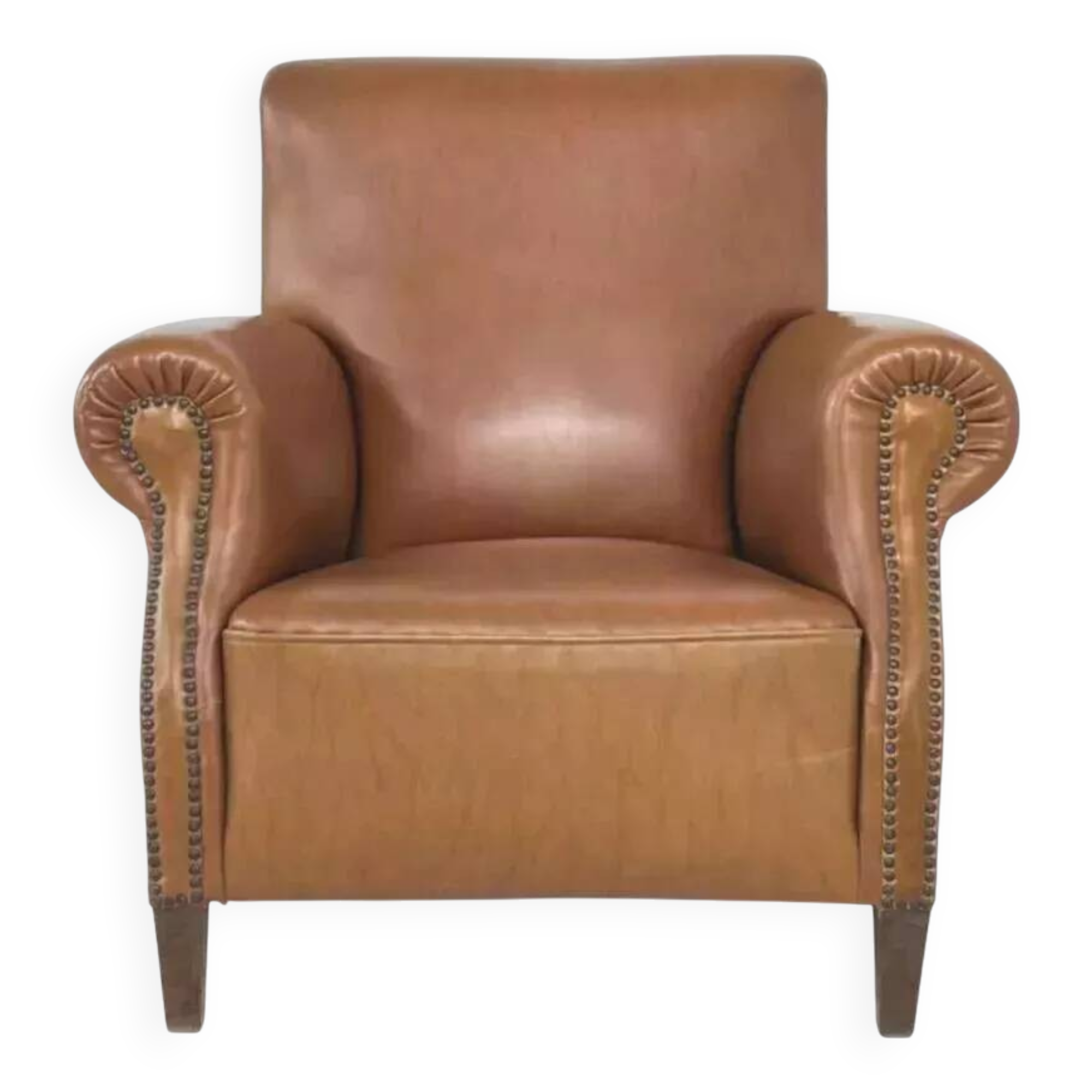1950s club armchair in imitation leather and wood