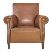 1950s club armchair in imitation leather and wood