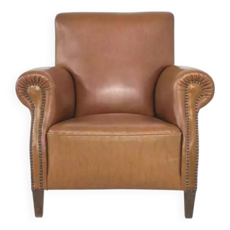 1950s club armchair in imitation leather and wood