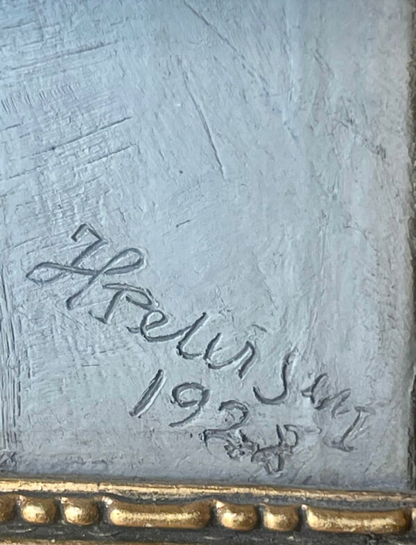 Portrait d’une dame huile sur toile Avec cadre en bois doré signé 1928