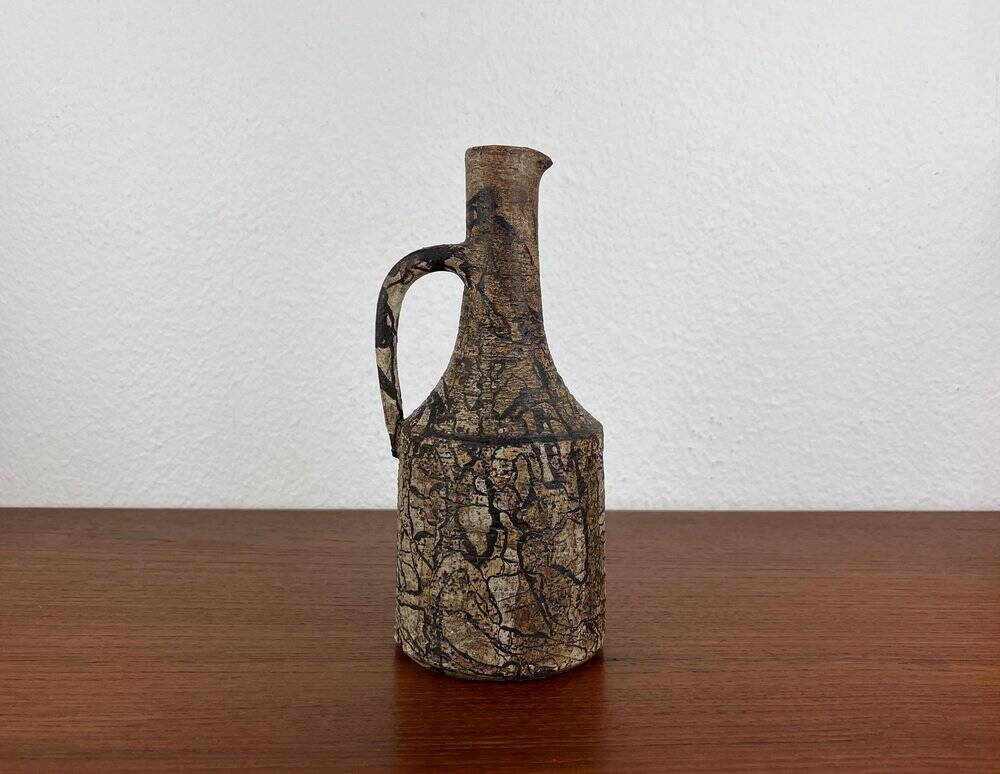 Brutalist vintage studio pottery vase carafe by Gerhard Liebenthron, 1970s.