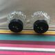 Old pair of glass moulded wall sconces with vintage black metal support