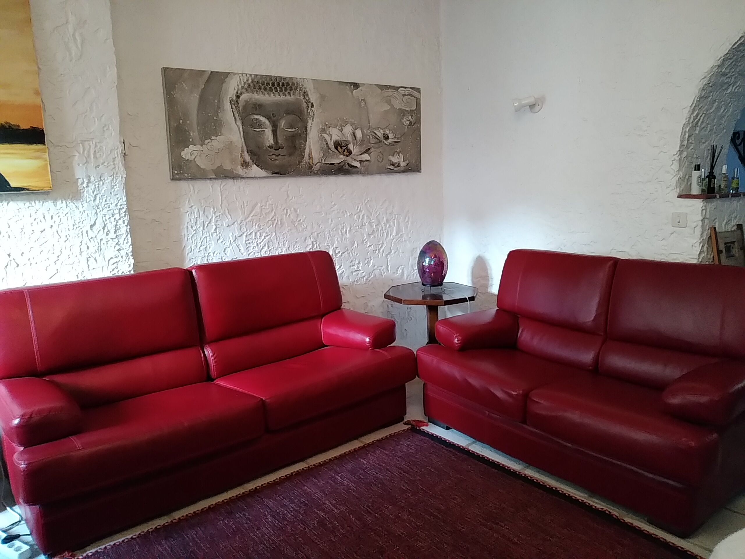 3-seater vintage sofa in red leather Hermes