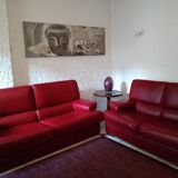 3-seater vintage sofa in red leather Hermes