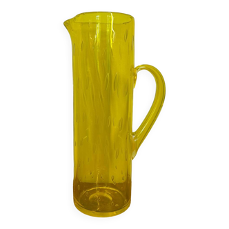 Pichet en verre Murano bullé jaune vintage