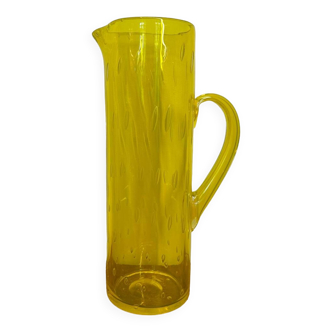 Vintage yellow bubbled Murano glass pitcher or vase