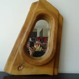 Brutalist free-form solid wood mirror from the 70s