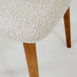 Set of 6 Dining Chairs, Light Beech Wood, White Bouclè Fabric, Modern 