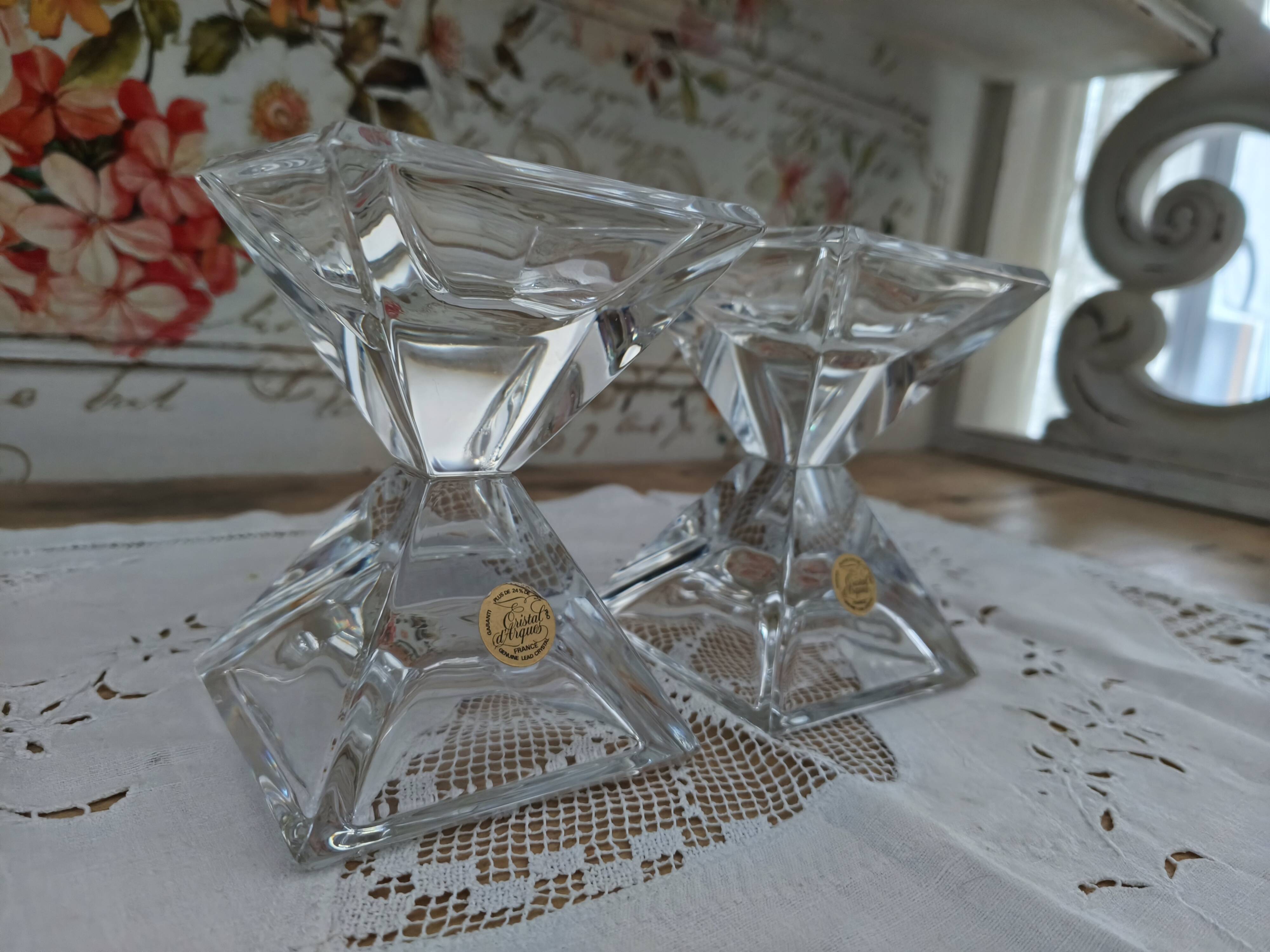 Set of 2 vintage Cristal d'Arques candlesticks