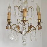 French vintage brass glass crystal 4 light chandelier with Murano droplets 4991