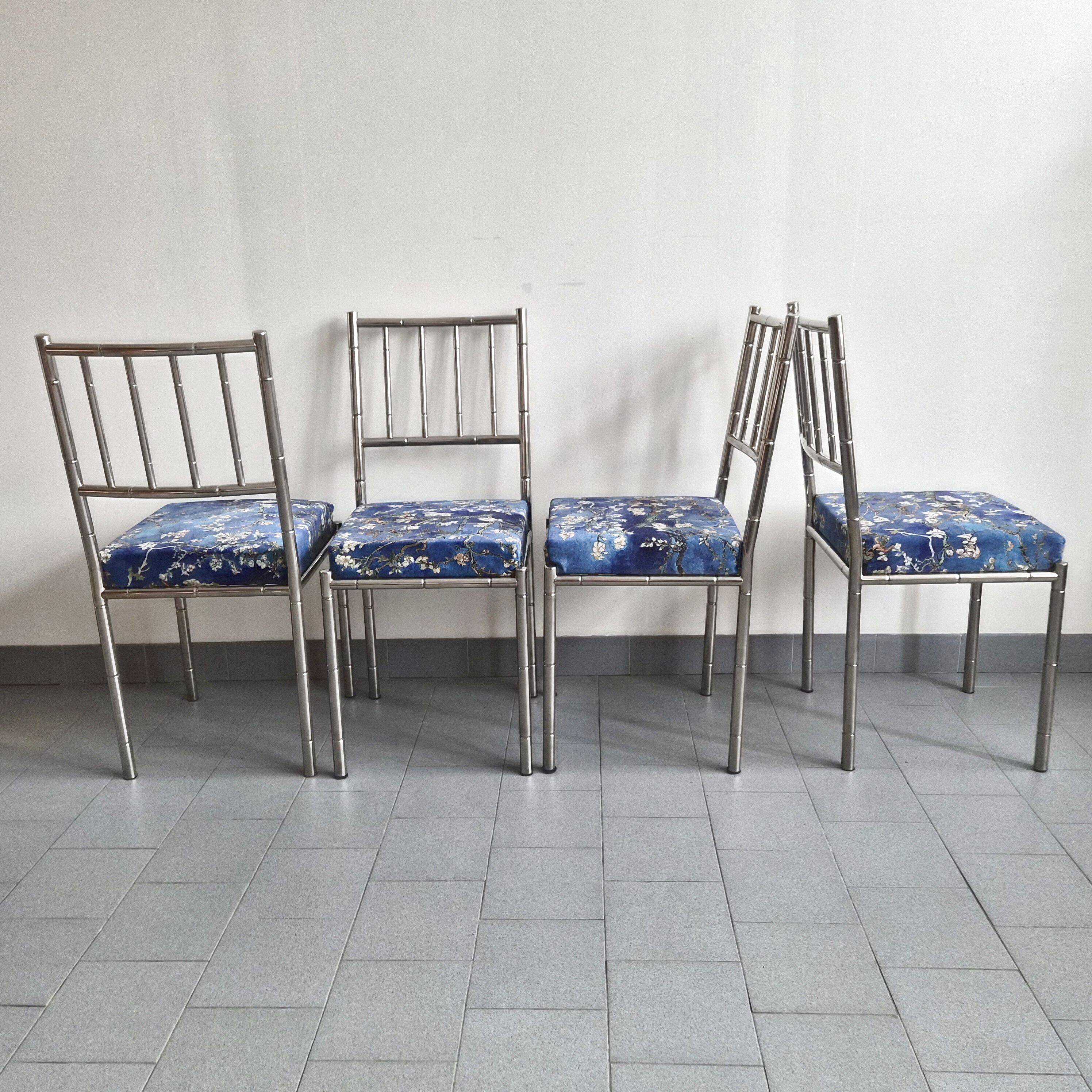 Suite de 5 chaises faux-bambou vintage 1970