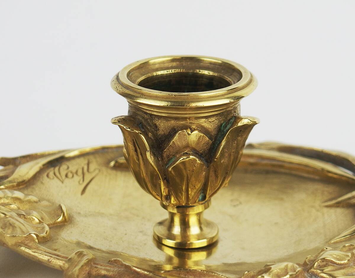 Art Nouveau candle holder in bronze by A Vogt