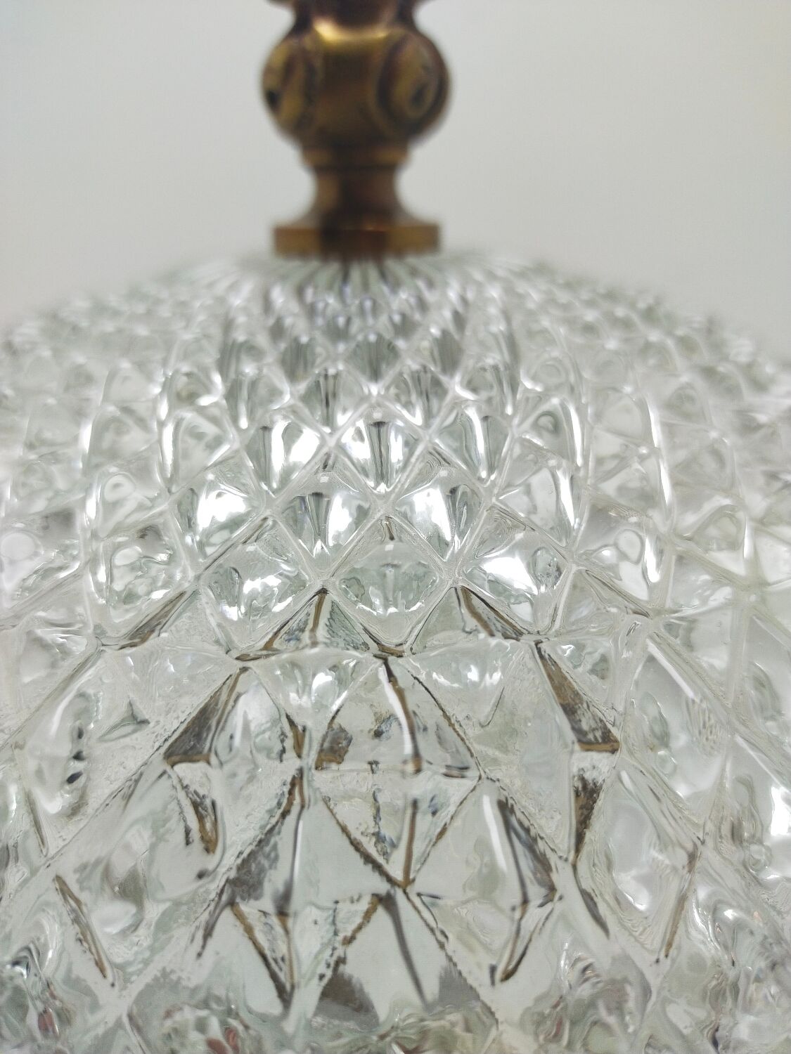 Ceiling lamp glass diamond tip and brass 70's