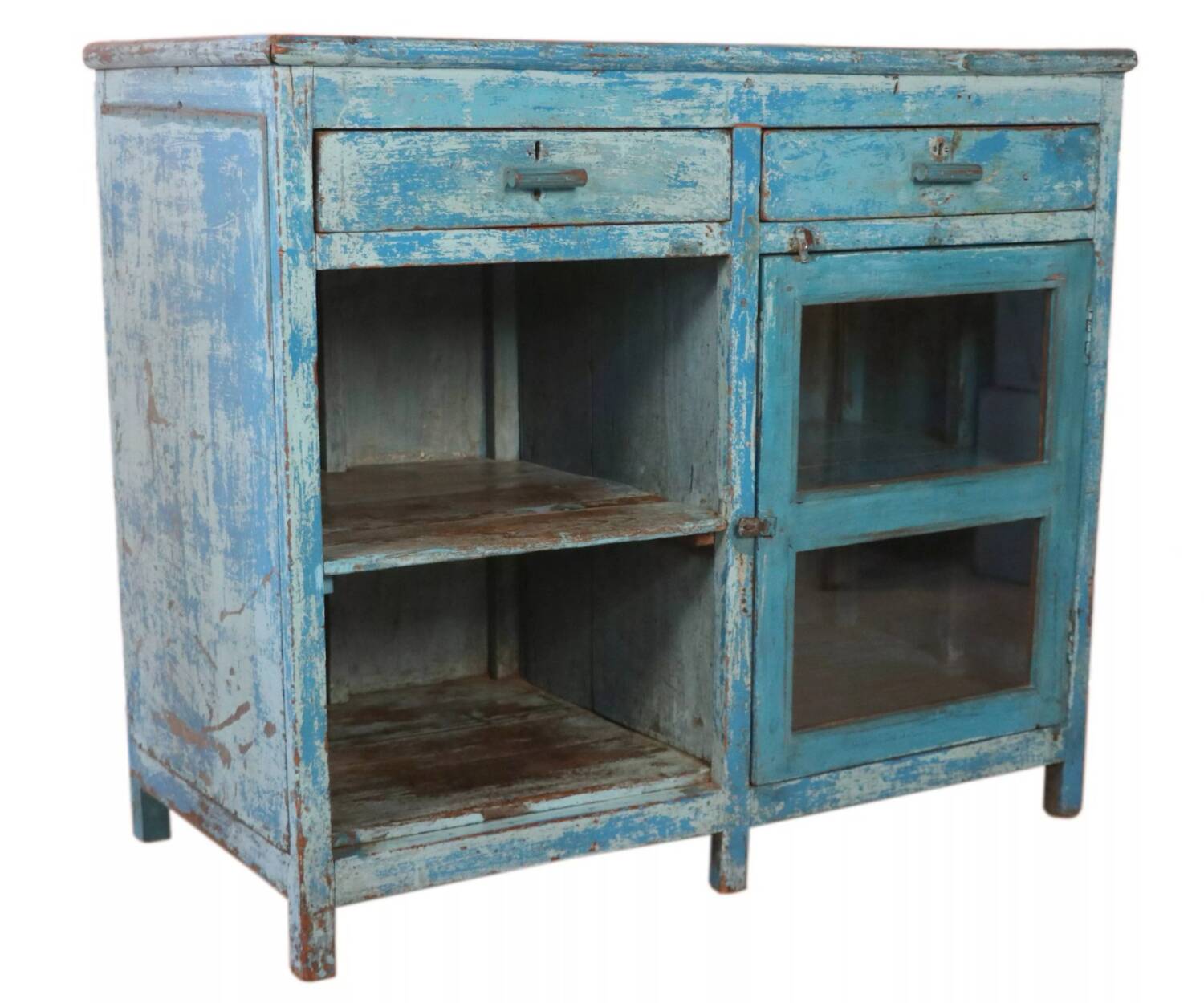 Old Burmese teak sideboard with original blue patina