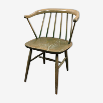 Patinated green vintage bar chair