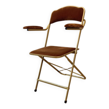 Opera folding armchair – Chaisor Style – Gold brass & caramel velvet – 60
