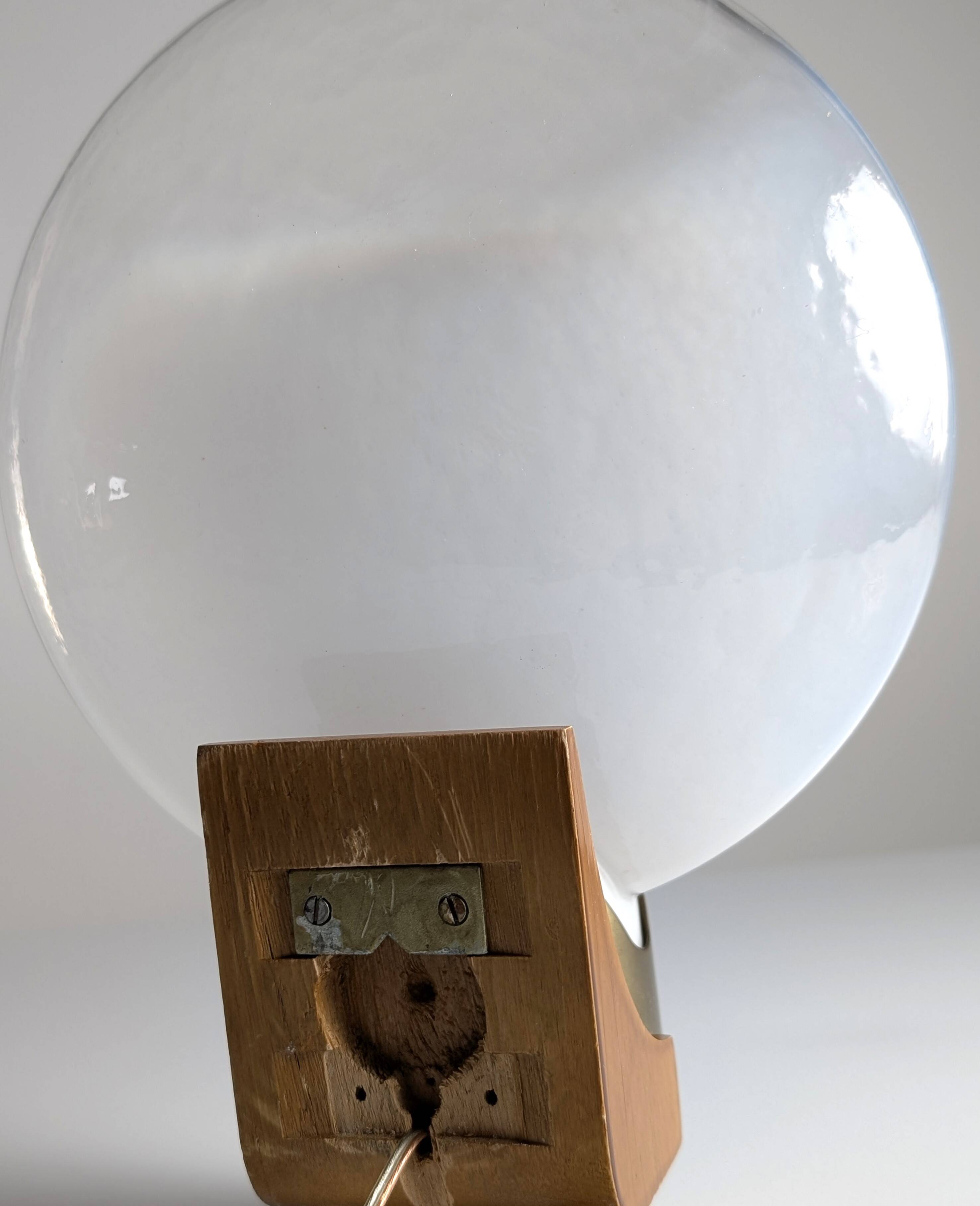 Vintage Wood, Brass and Two-Tone Oval Glass Wall Lamp, Italy, 1970s