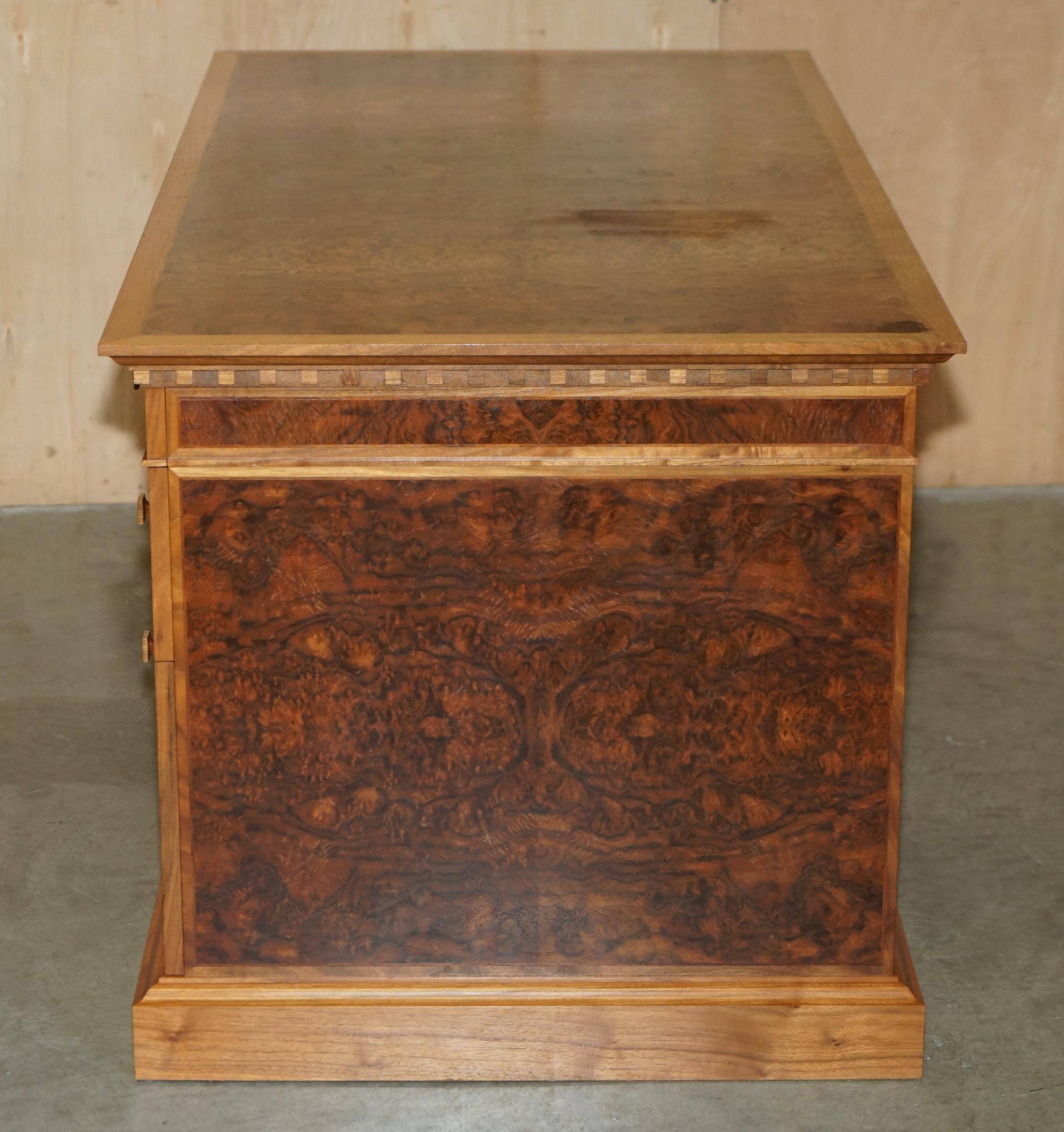David Linley Burr walnut chest of drawers for light restoration.