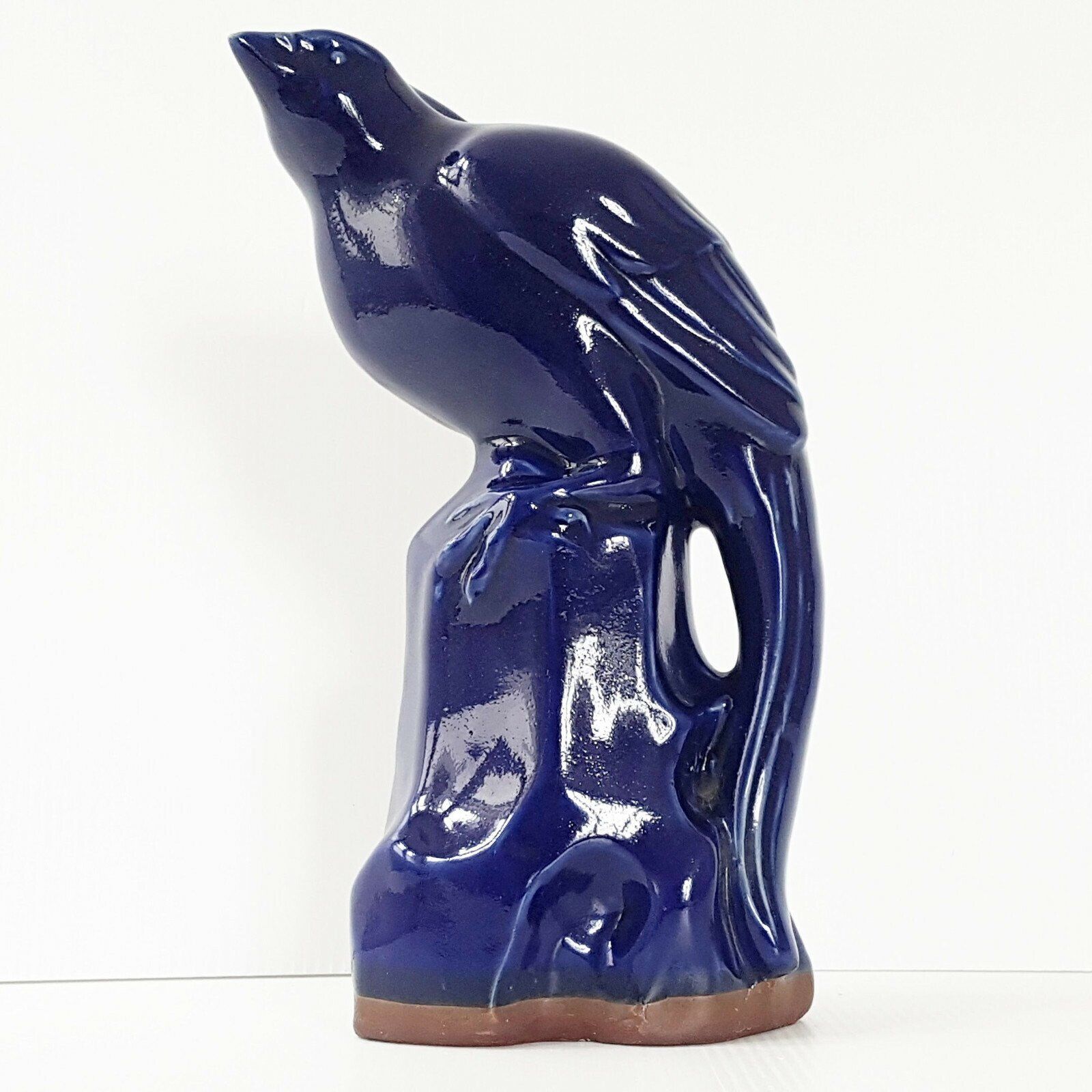 Oiseau sur perchoir vintage céramique bleue années 60