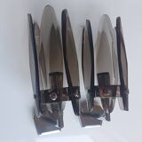 Pair of vintage Italian chrome wall sconces with smoked glass