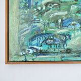 Abstract impressionism painting - Turquois Town with Animals
