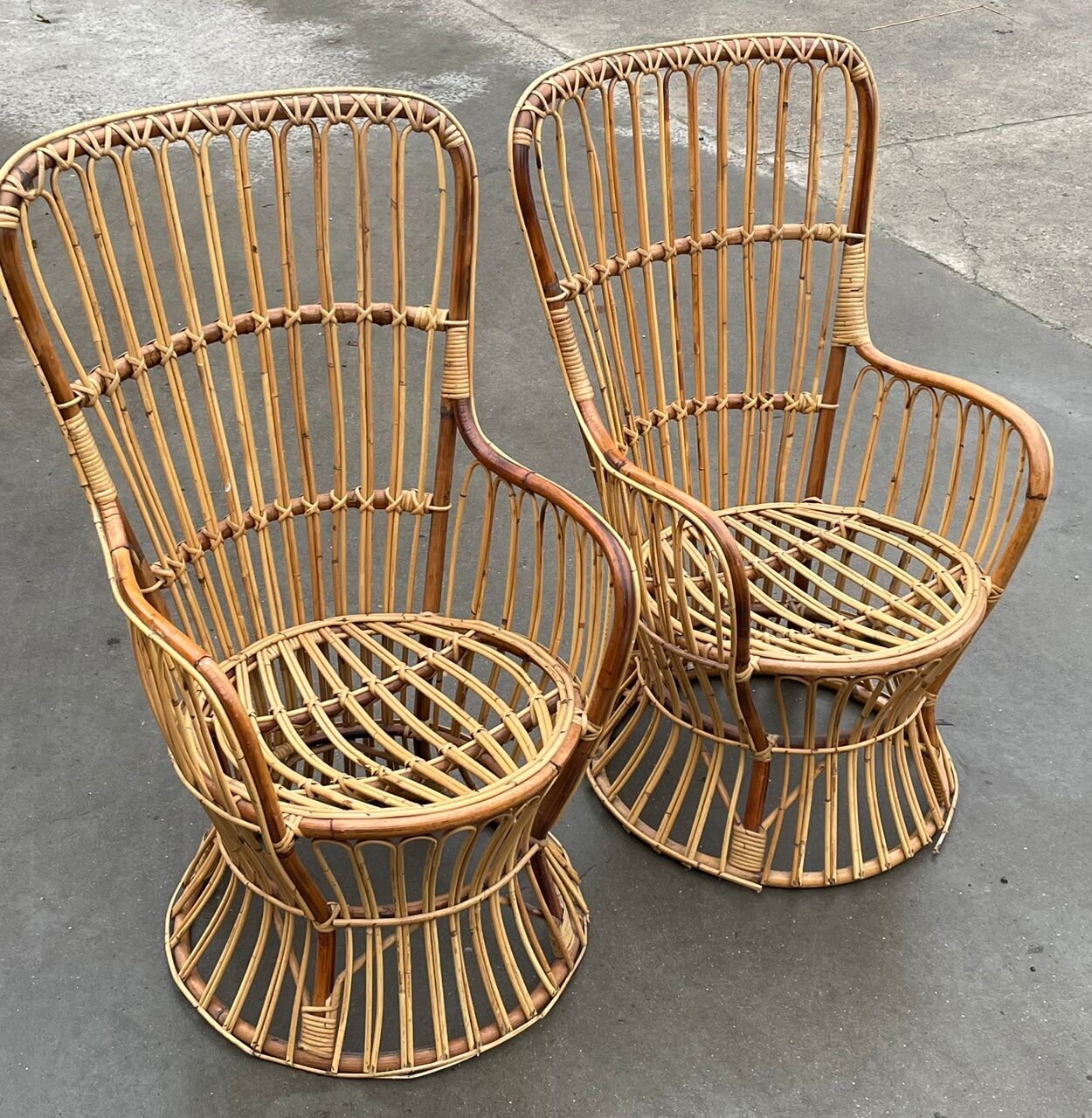 Set of two mid century rattan armchairs by bonacina 1950 design