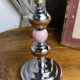 Lamp base in chrome metal, porcelain and wood.