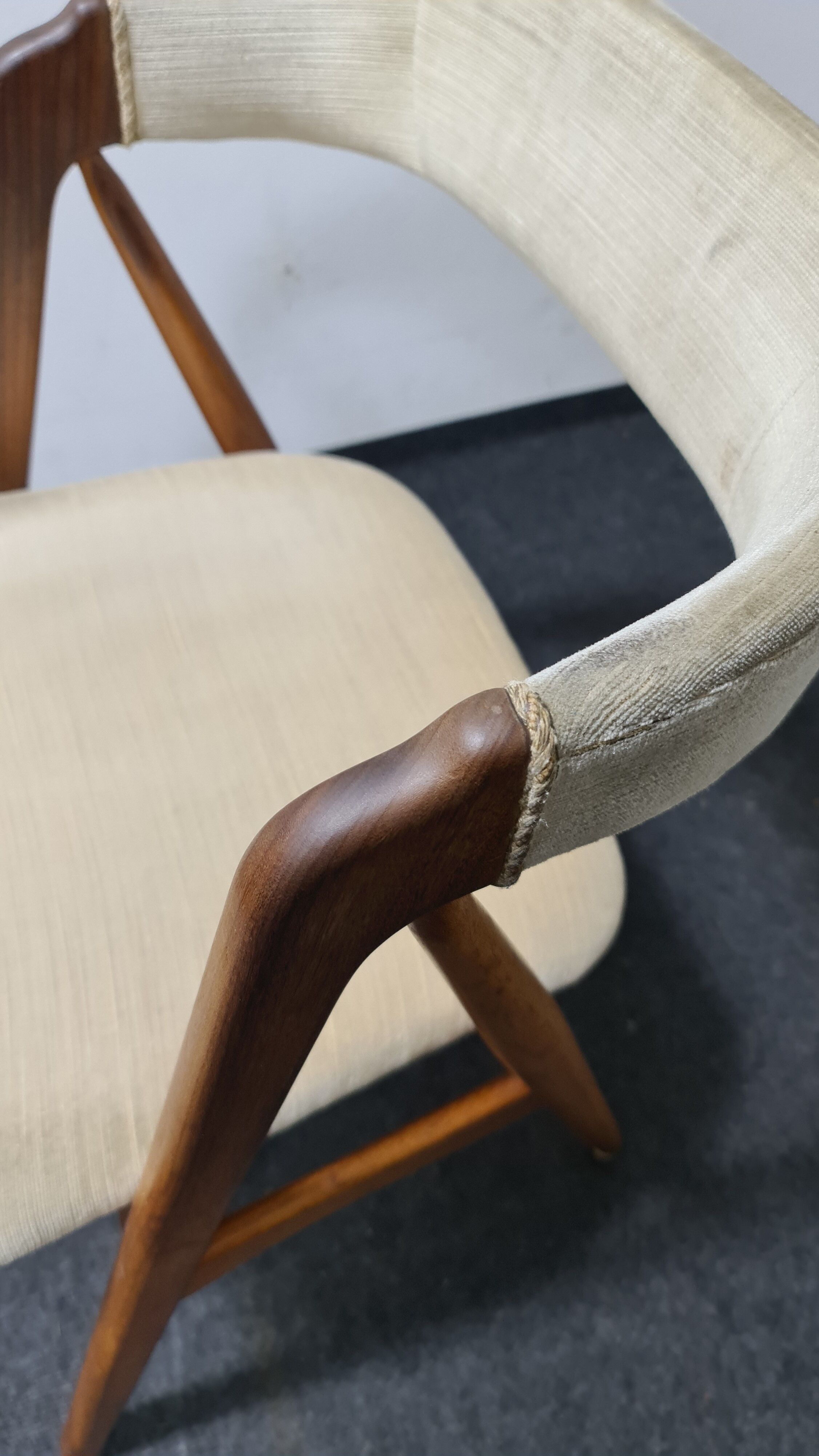 Vintage velvet teak arm chair